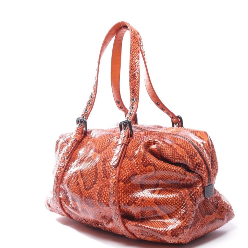 BOTTEGA VENETA Python skin Shoulder bag orange Leather Adjustable straps